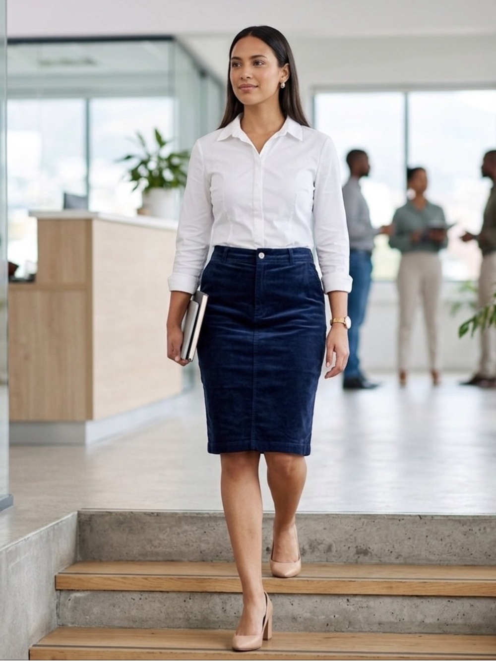 Elegant Navy Blue Velvet Skirt